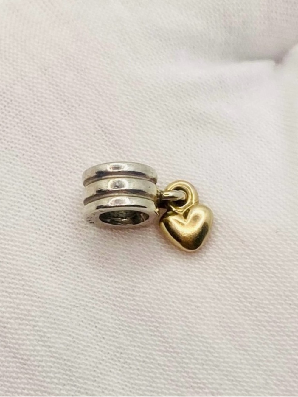 RETIRED Pandora Sterling Silver Bead w/ 14k Yellow Gold Heart Dangle Charm
